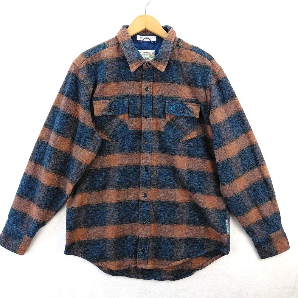 Sota Clothing Co Flannel Shirt Mens Medium Blue Brown Striped Plaid Heavyweight